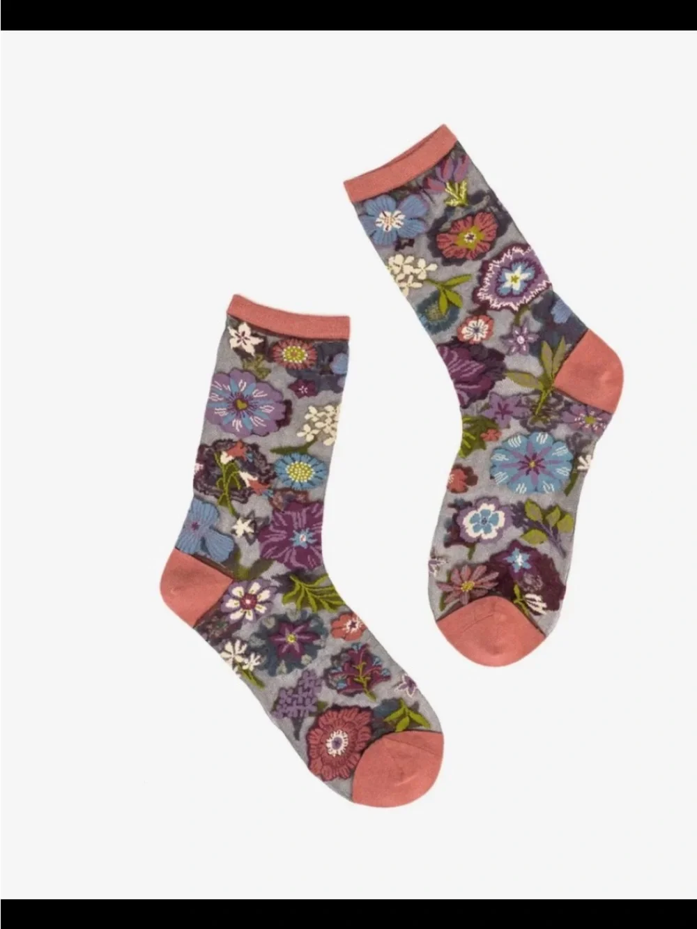 Sock Candy Dark Florals Black Sheer Crew Sock. Price firm.
